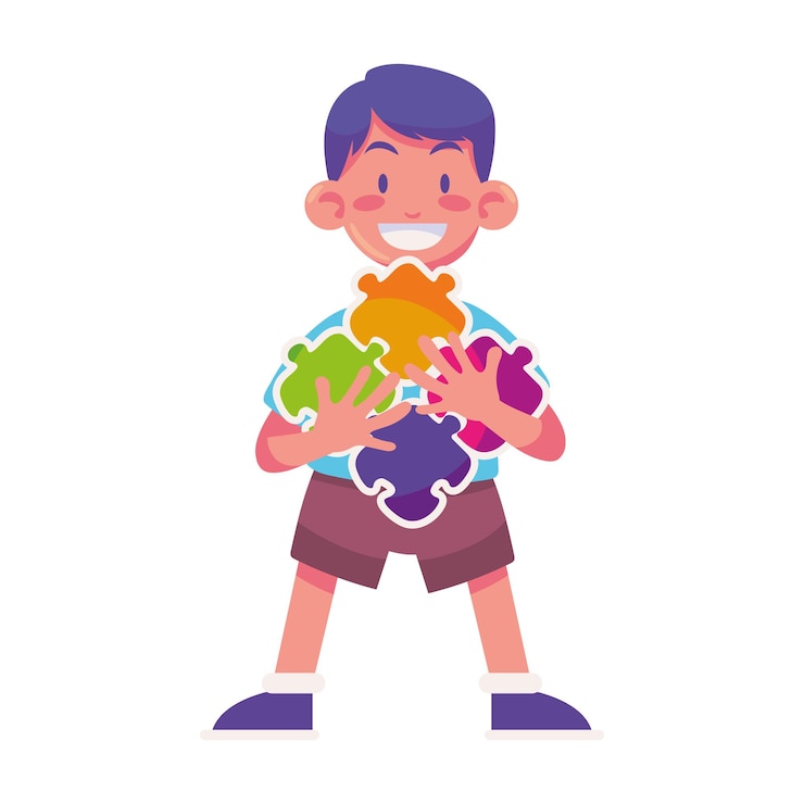 Ücretsiz Vektör autism boy with puzzles illustration