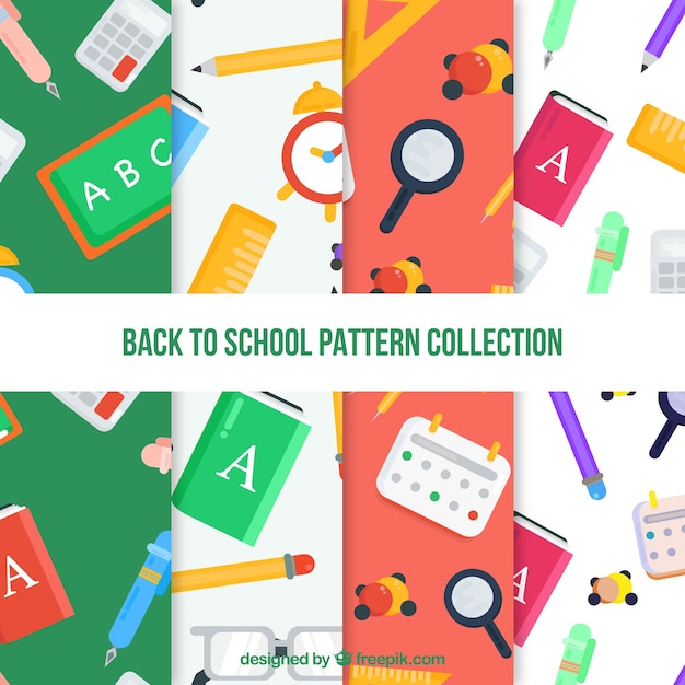back to school patterns collection with elements