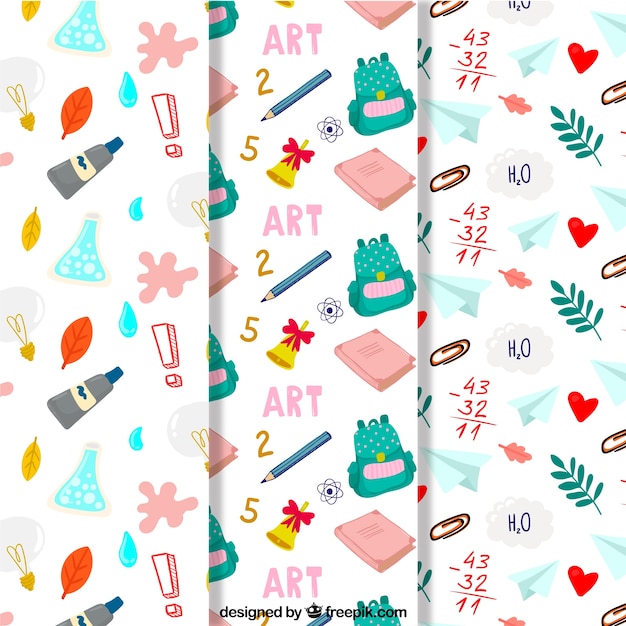 back to school patterns collection with elements