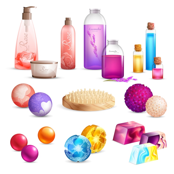 Ücretsiz Vektör bath beauty products set