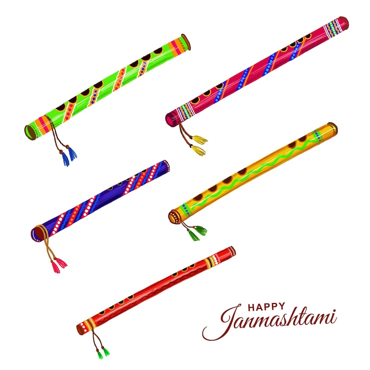 Ücretsiz Vektör beautiful flute krishna janmashtami card background