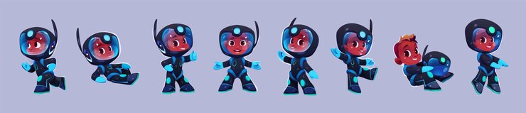 Ücretsiz Vektör black boy in space astronaut suit cartoon vector character cute little kid cosmonaut wear helmet and costume for flying smile lying and running clipart galaxy isolated astronut illustration set