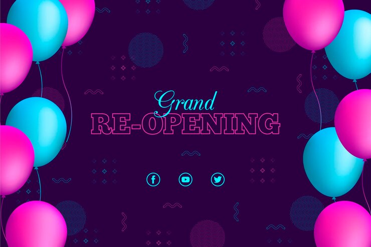 Ücretsiz Vektör blue and pink balloons re-opening soon background