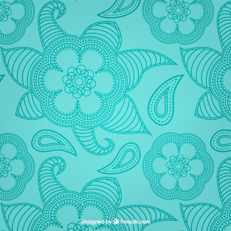 Ücretsiz Vektör blue hand drawn floral paisley pattern