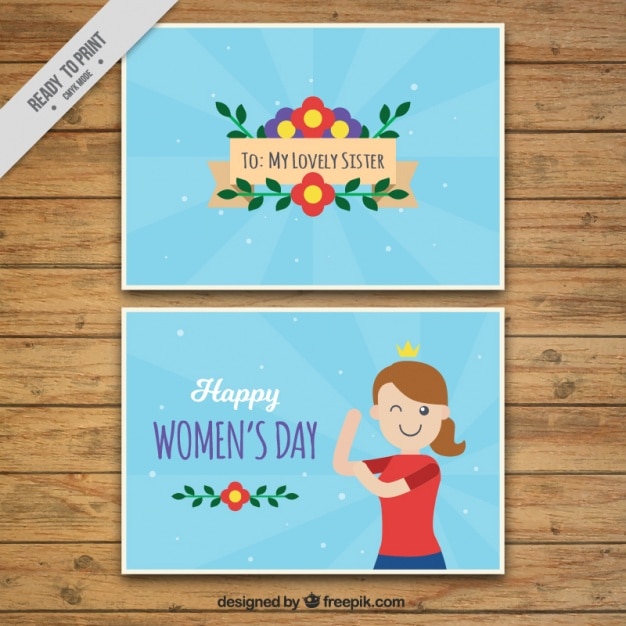 Ücretsiz Vektör blue women's day greeting card with flat decoration