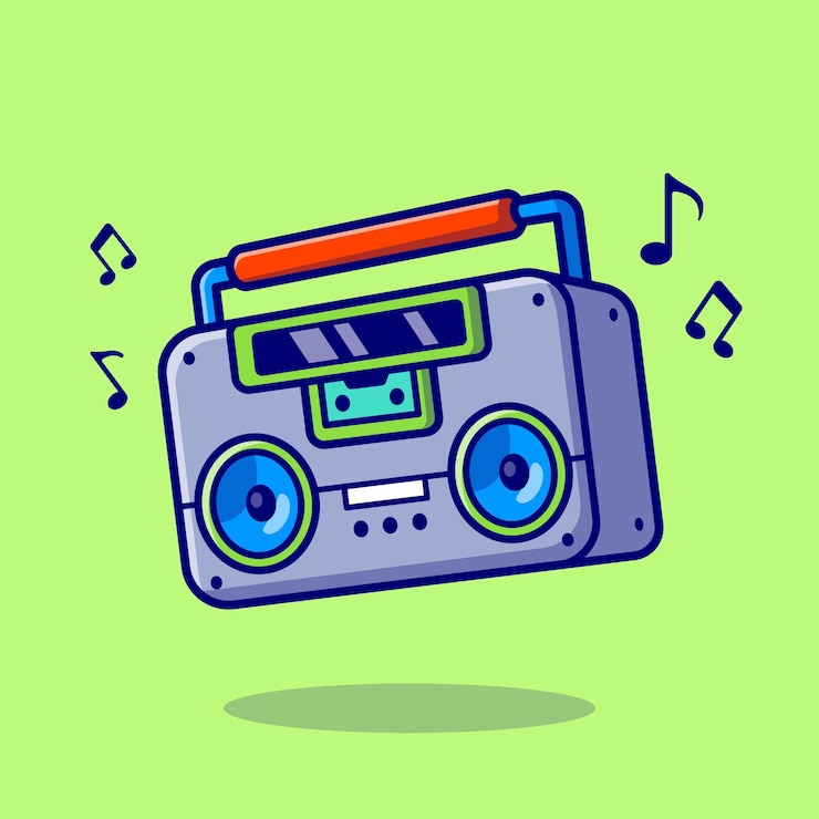 Ücretsiz Vektör boombox müzik karikatür vektör simge i̇llüstrasyonu. teknoloji müzik simge konsepti i̇zole premium vektör. düz karikatür stili