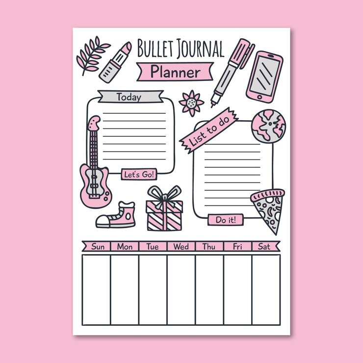 Ücretsiz Vektör bullet journal planlayıcı şablonu