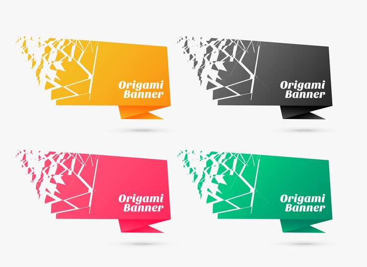 Ücretsiz Vektör bursting style origami banner template set design