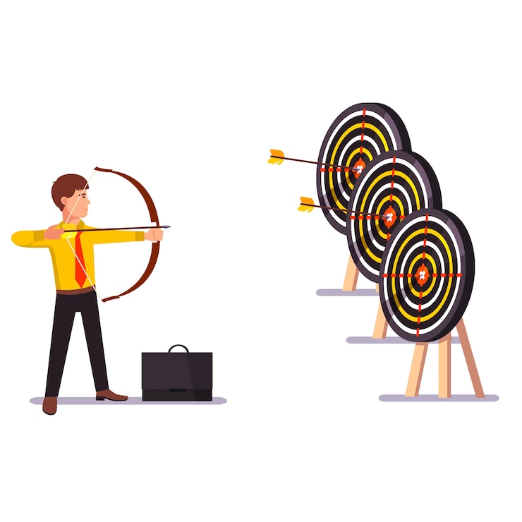 Ücretsiz Vektör businessman doing a hit arrow target practice