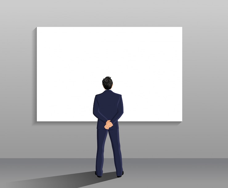 Ücretsiz Vektör businessman in suit full length back view in front of white board vector illustration