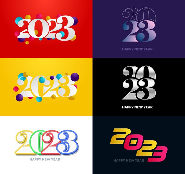 Büyük 2023 Mutlu Yeni Yıl logo metin tasarımı seti 2023 sayı tasarım şablonu