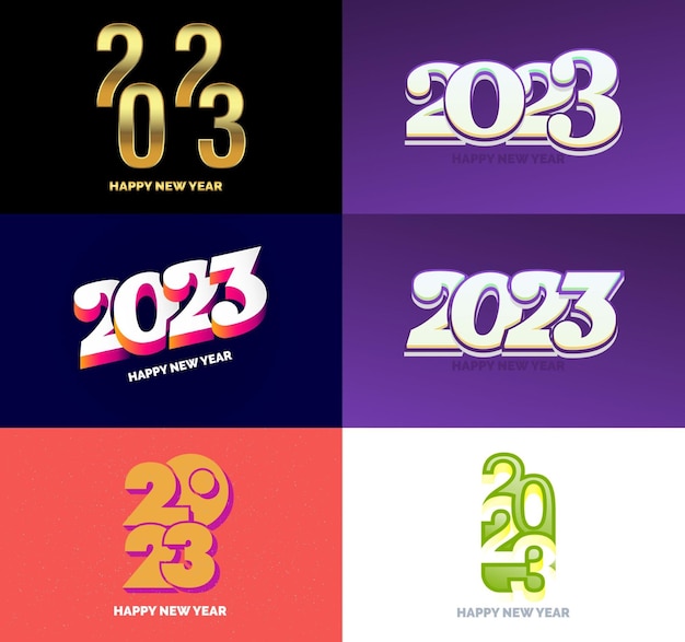 Büyük 2023 Mutlu Yeni Yıl logo metin tasarımı seti 2023 sayı tasarım şablonu