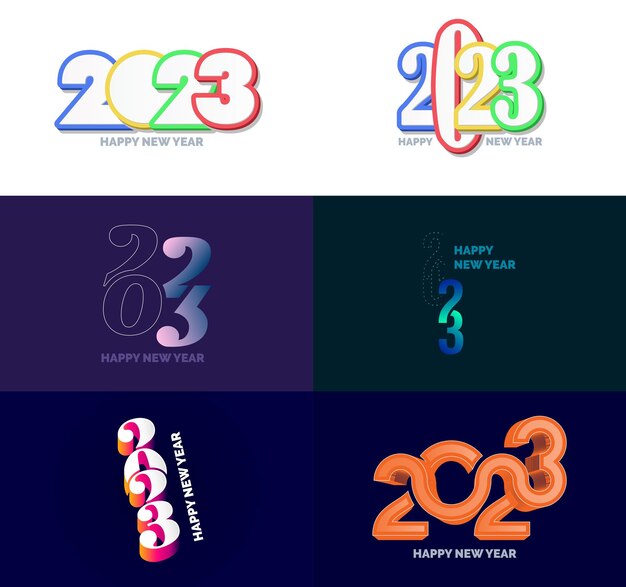 Büyük 2023 Mutlu Yeni Yıl logo metin tasarımı seti 2023 sayı tasarım şablonu