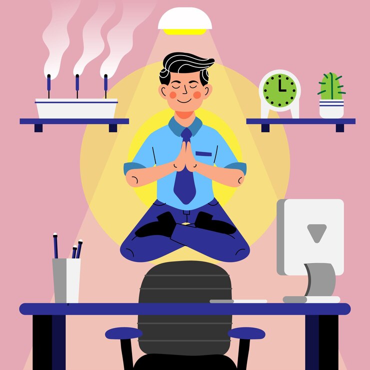 Ücretsiz Vektör cartoon business person meditating