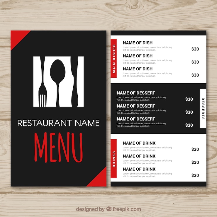 Ücretsiz Vektör çatal bıçak siluetleri içeren restoran menüsü