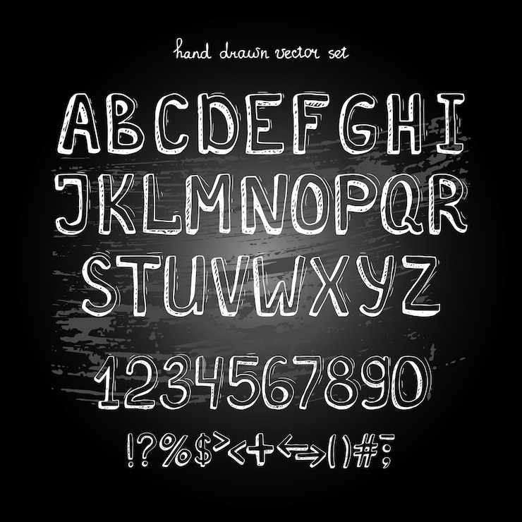 Ücretsiz Vektör chalkboard vector hand drawing alphabet, white letters on blackboard