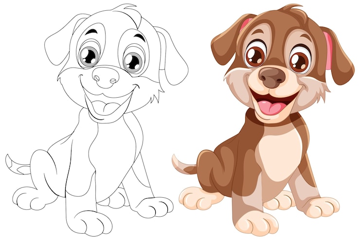 Ücretsiz Vektör cheerful puppy illustration before and after