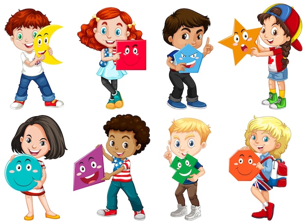 Children holding math shape