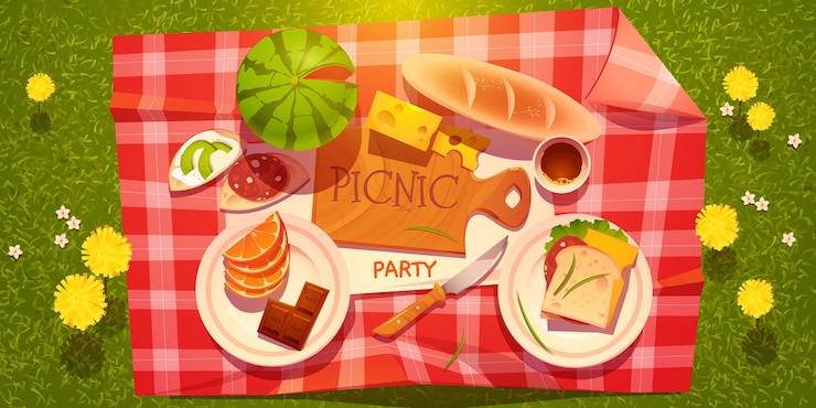 Ücretsiz Vektör çizgi film piknik partisi arka planı