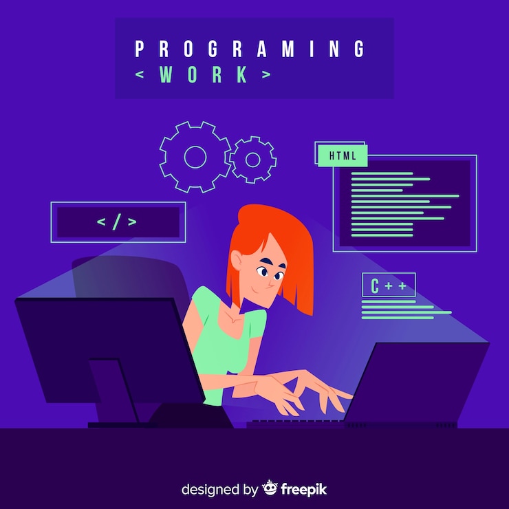 Ücretsiz Vektör çizgi film tarzı çalışan programcı