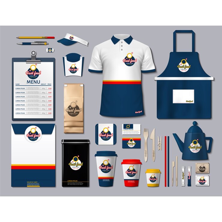 Ücretsiz Vektör coffee shop stationery with dark blue design