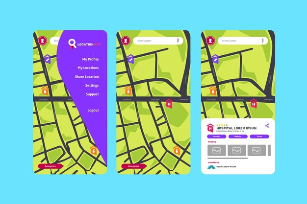 collection of location app screens