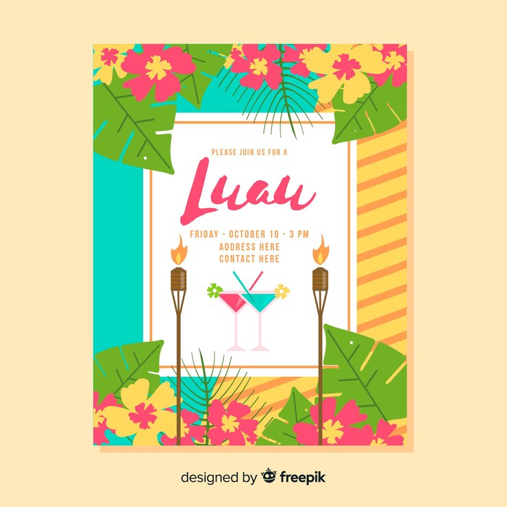 Ücretsiz Vektör colorful luau party poster template