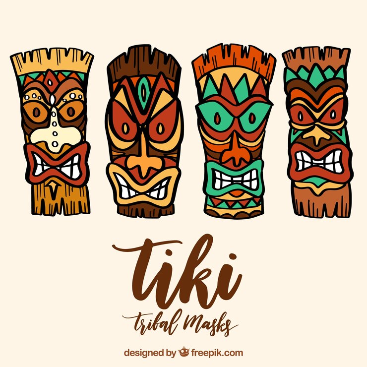 Ücretsiz Vektör colorful pack of hand drawn tiki masks