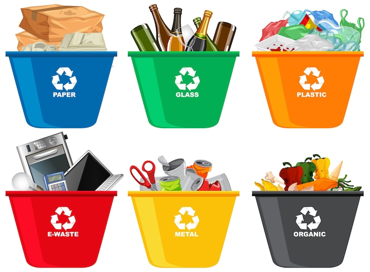 Ücretsiz Vektör colorful recycle bins with recycle symbol isolated on white background