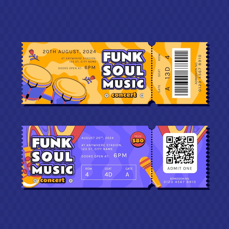 Ücretsiz Vektör concert ticket template set