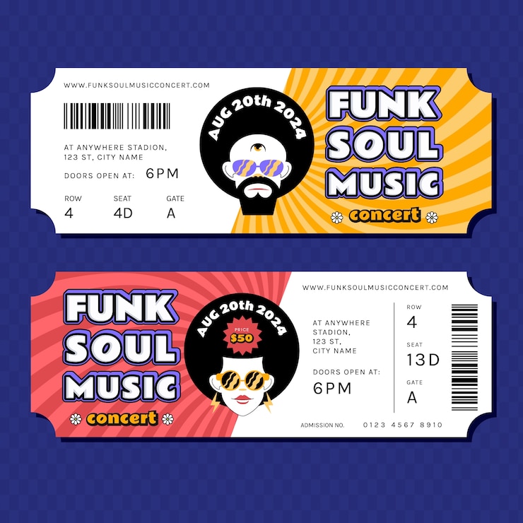 Ücretsiz Vektör concert ticket template set