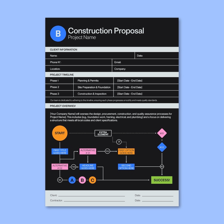 Ücretsiz Vektör construction proposal template design