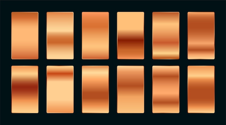 Ücretsiz Vektör copper or rose gold premium gradient swatches palette set