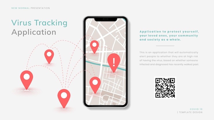 Ücretsiz Vektör covid-19 virus tracking app new normal presentation