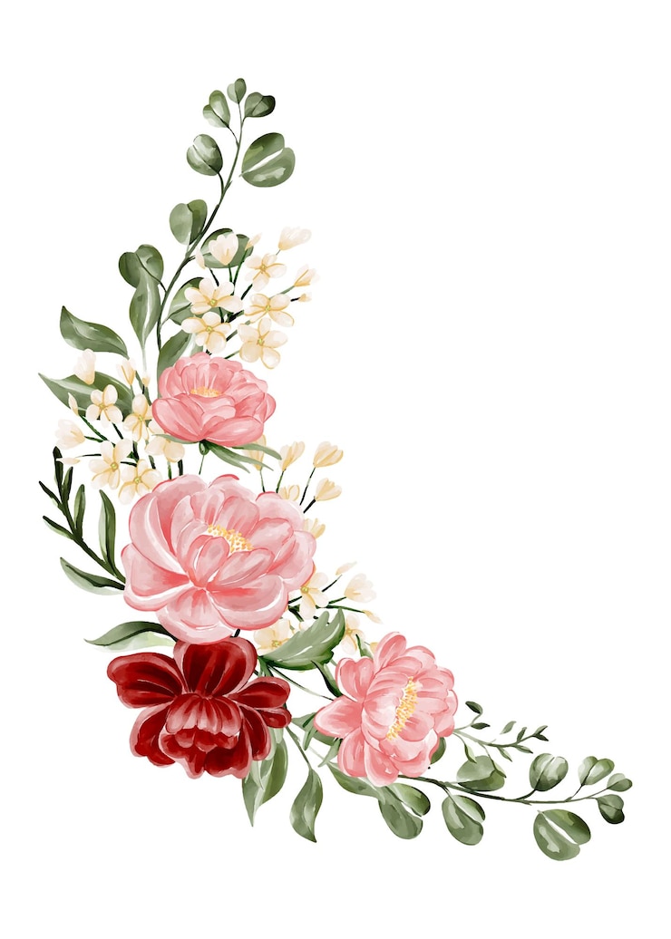 Ücretsiz Vektör crescent watercolor floral arrangement pink burgundy peonies greenery