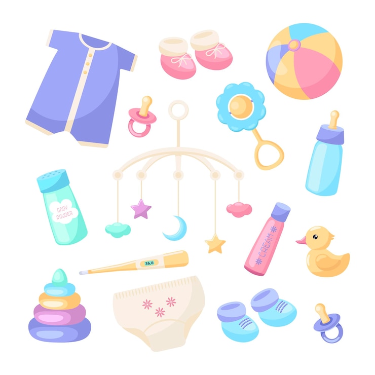 Ücretsiz Vektör cute accessories for newborn babies vector illustrations set