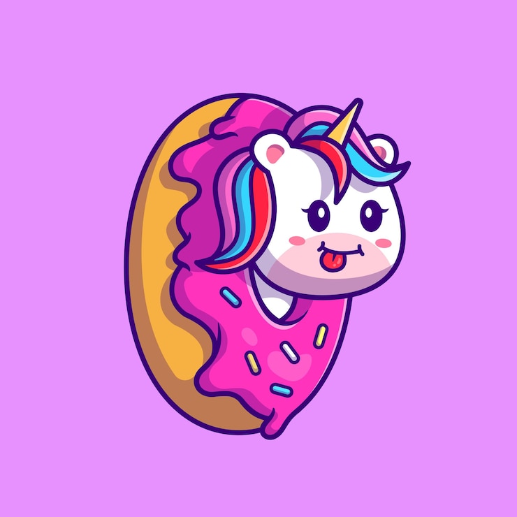 Ücretsiz Vektör cute unicorn doughnut cartoon illustration. flat cartoon style