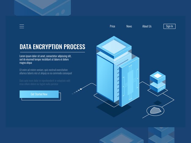 Data encryption process, protection digital information, server room, cloud storage