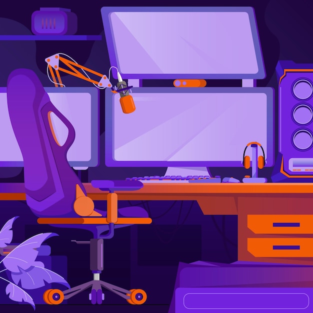 Detailed gamer room illustration