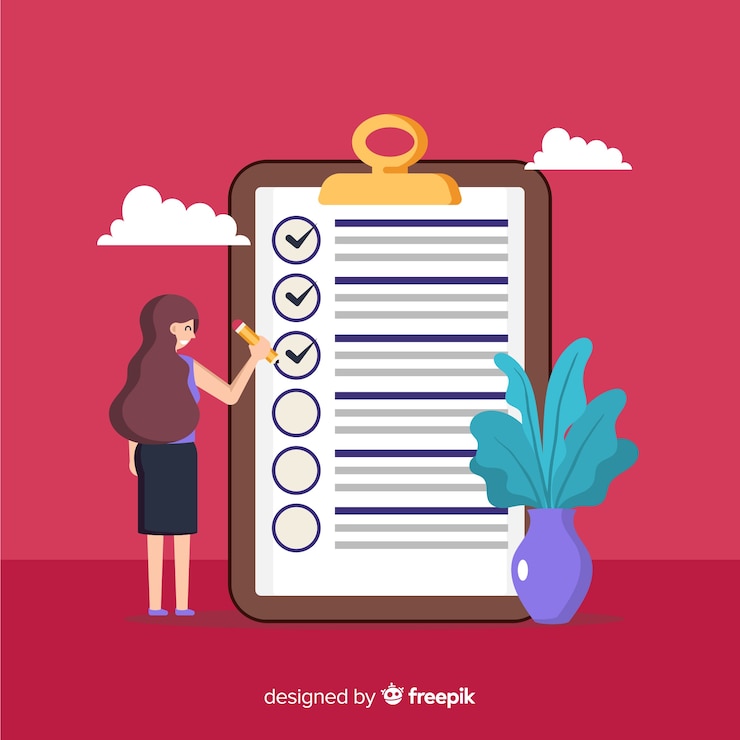 Ücretsiz Vektör dev kontrol listesini kontrol eden kadın arka planı
