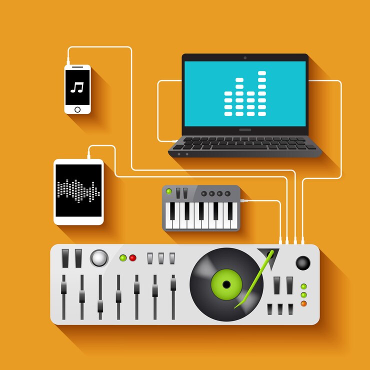 Ücretsiz Vektör dj çalışma alanı i̇llüstrasyonu