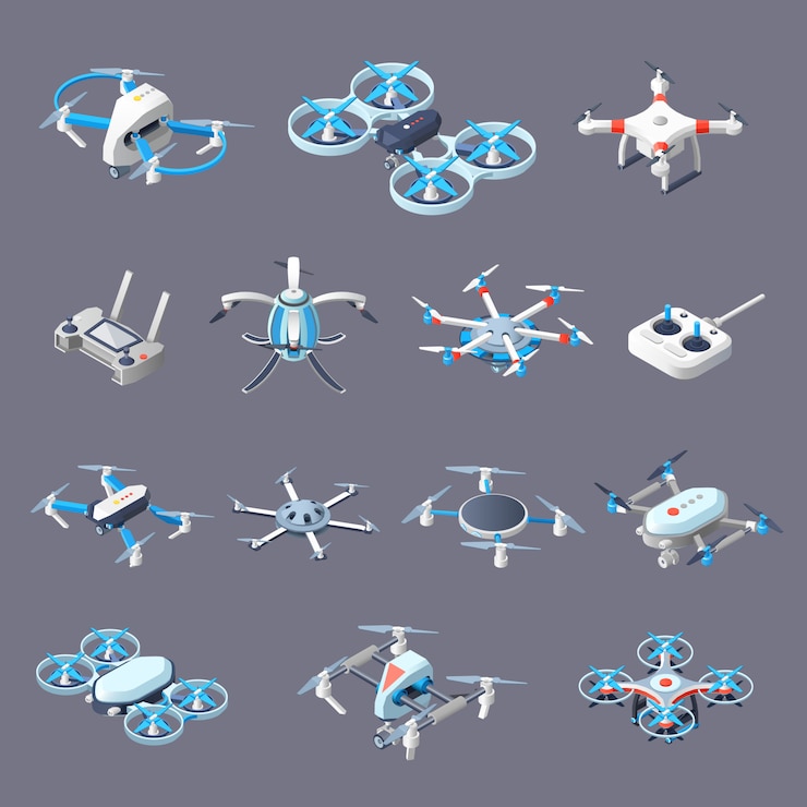 Ücretsiz Vektör drones isometric icons