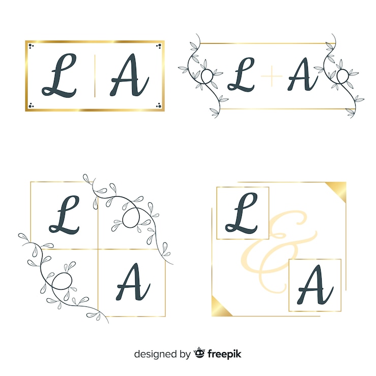Ücretsiz Vektör düğün monogram logo şablonu koleksiyonu