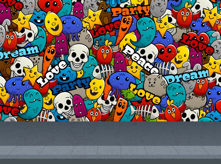 Ücretsiz Vektör duvar deseni üzerinde grafiti karakterleri