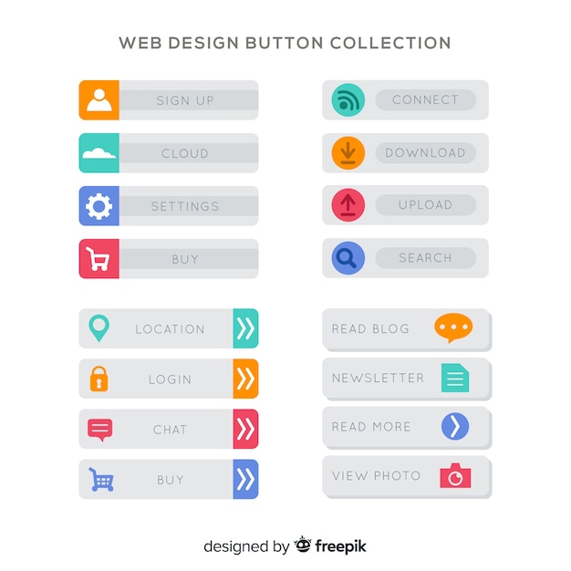 Düz design ile renkli web design buton koleksiyonu