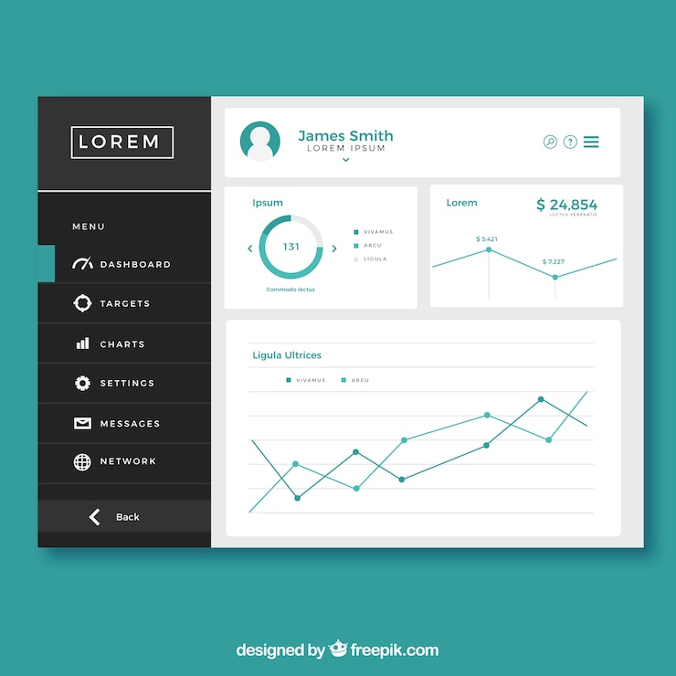 Ücretsiz Vektör düz design'lı dashboard yönetici paneli