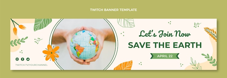 Ücretsiz Vektör düz dünya günü twitch banner’ı