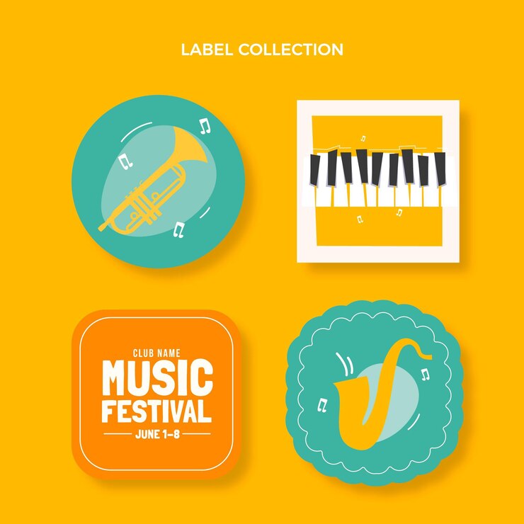 Ücretsiz Vektör düz minimal müzik festivali etiketleri