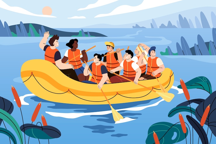 Ücretsiz Vektör düz rafting illüstrasyonu
