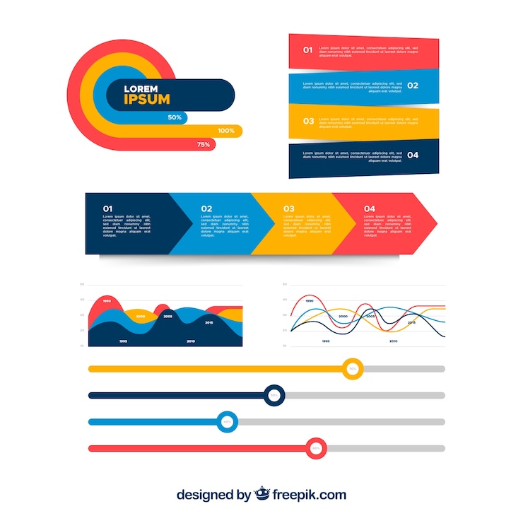 Ücretsiz Vektör düz stilde renkli infografik öğeleri koleksiyonu